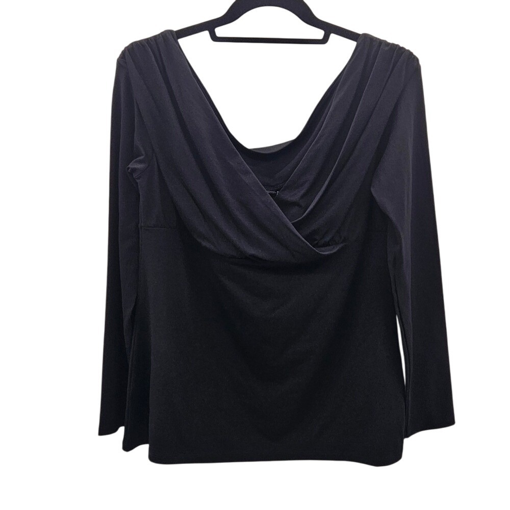 ASOS DESIGN Curve Womens Black Draped Wrap Front Long Sleeve Top Plus Size 14